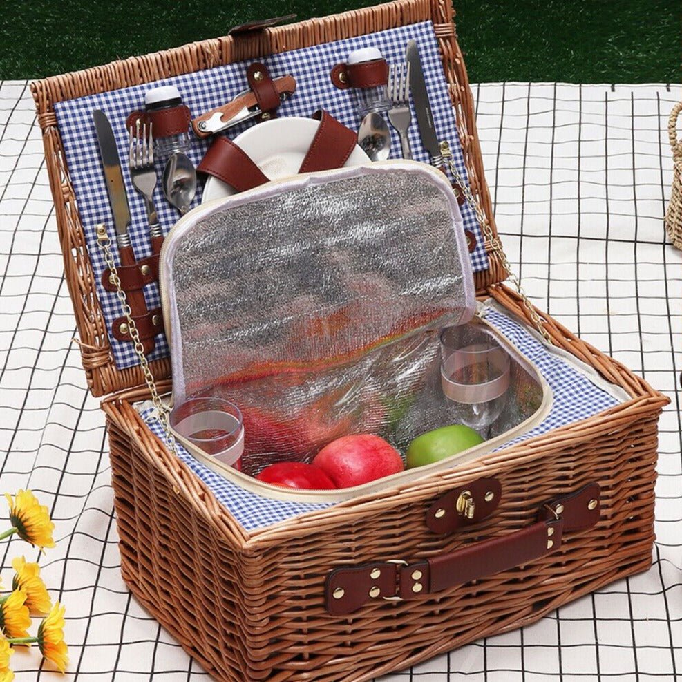 Large Insulated Wicker Picnic Basket Set - Dark Brown image