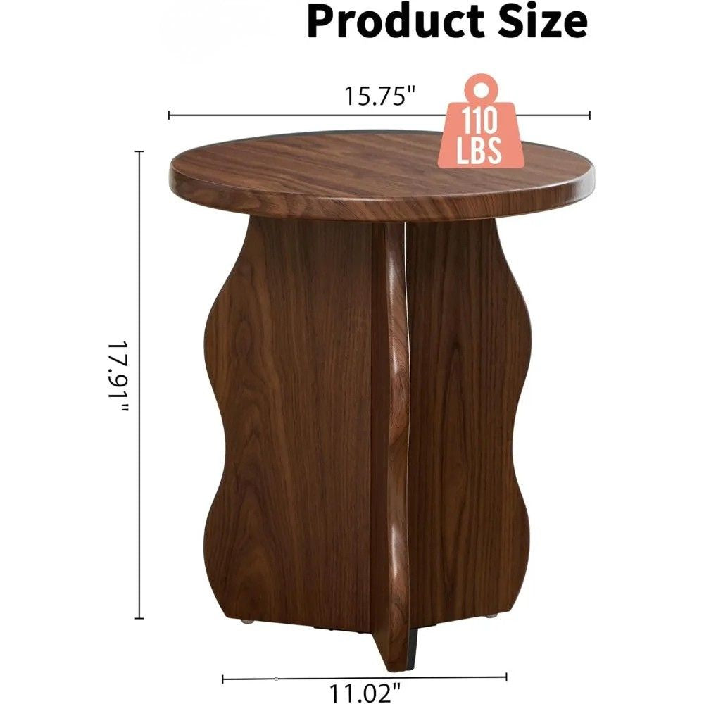 15.7" Rustic Round Side Table – Wooden Narrow-Space End Table with Pedestal Base