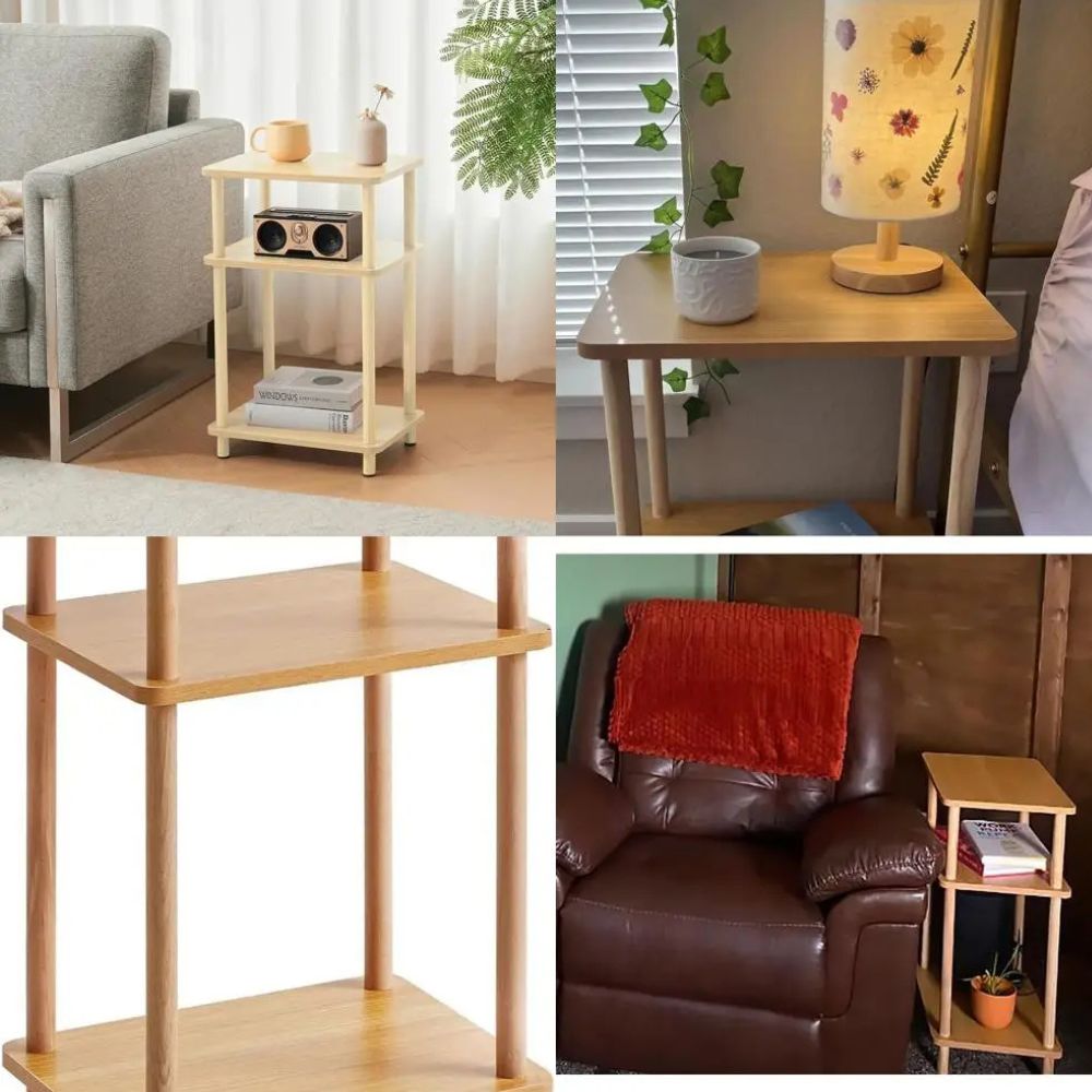 3-Tier Solid Wood End Table with Storage – Tall Modern Nightstand for Living Room & Bedroom