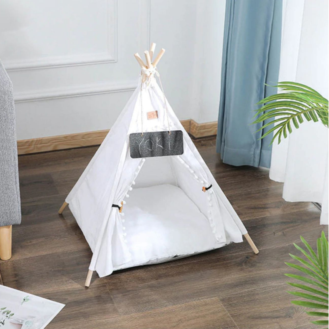 Portable Pop Up Dog / Cat Teepee Bed Tent - White image