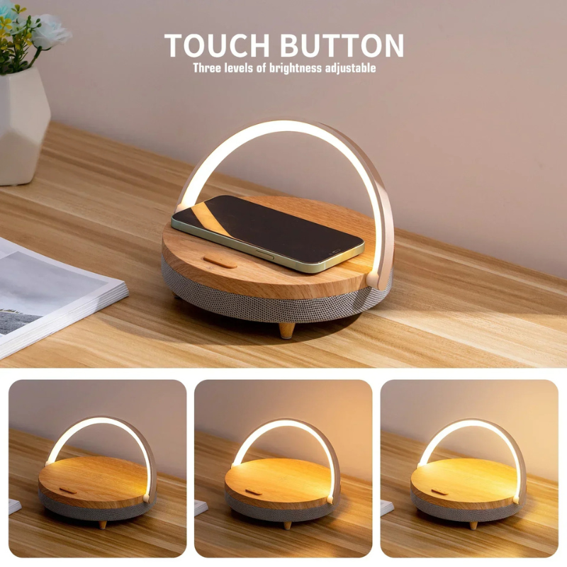 Multifunctional Wooden Table Lamp with Bluetooth Speaker & Wireless Charger image 4