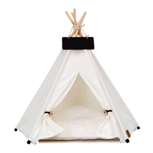 Large Pop Up Pet Dog Teepee Bed Tent - White (canvas), 4-corner tent image