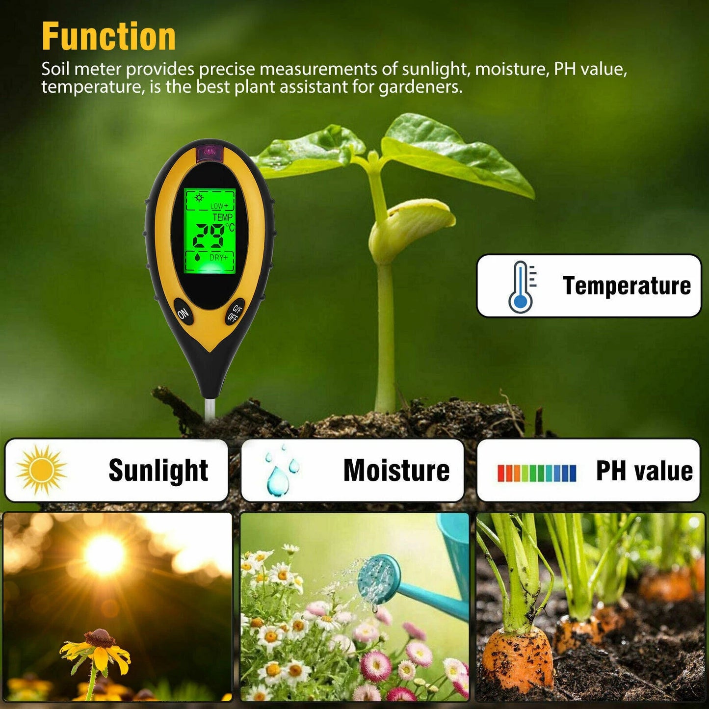 4 in 1 PH Tester Soil Water Moisture Light Test Meter for Garden Plant Seeding image 6