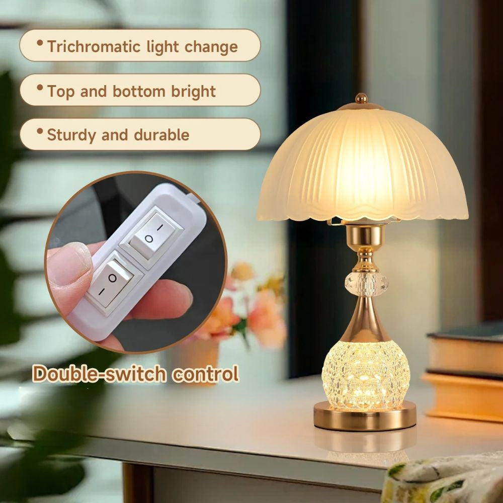 Bedside Table Lamp with Petal Crystal Design – Luxury Push Button Switch