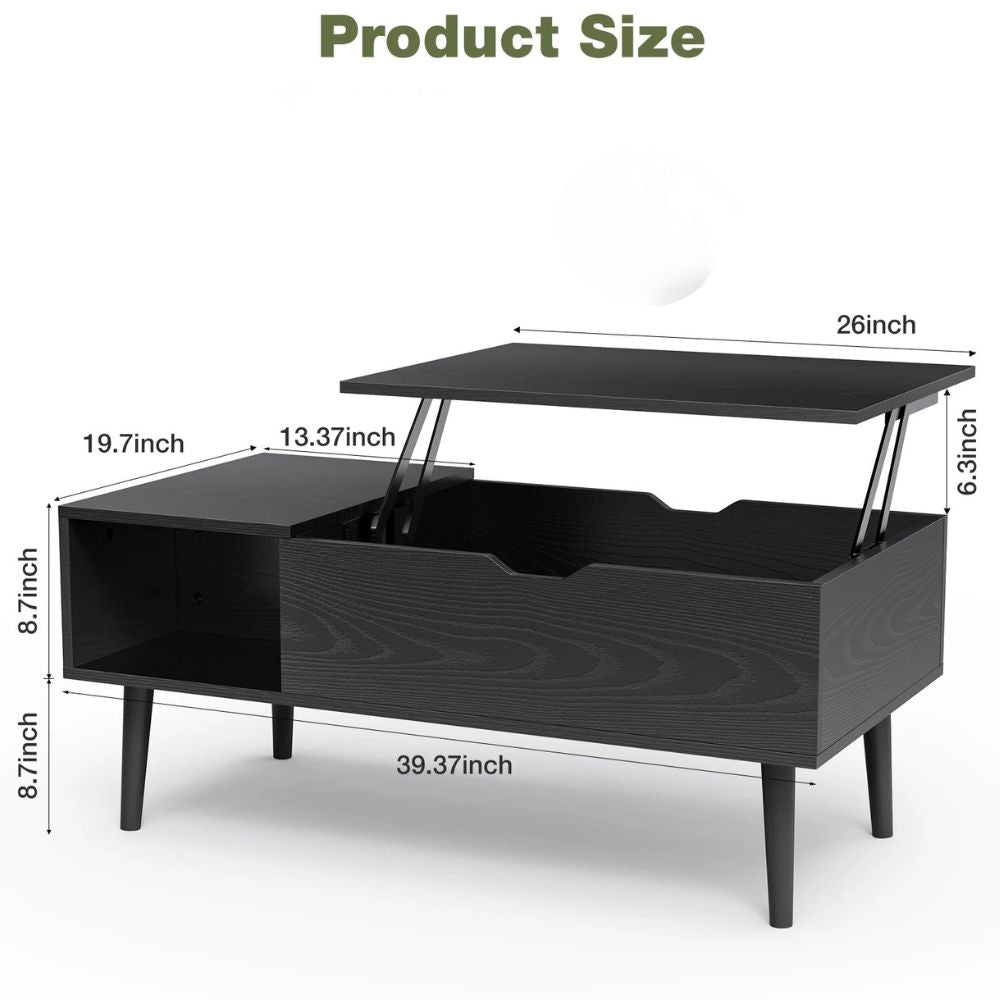Lift Top Coffee Table with Adjustable Height & Hidden Storage for Living Room