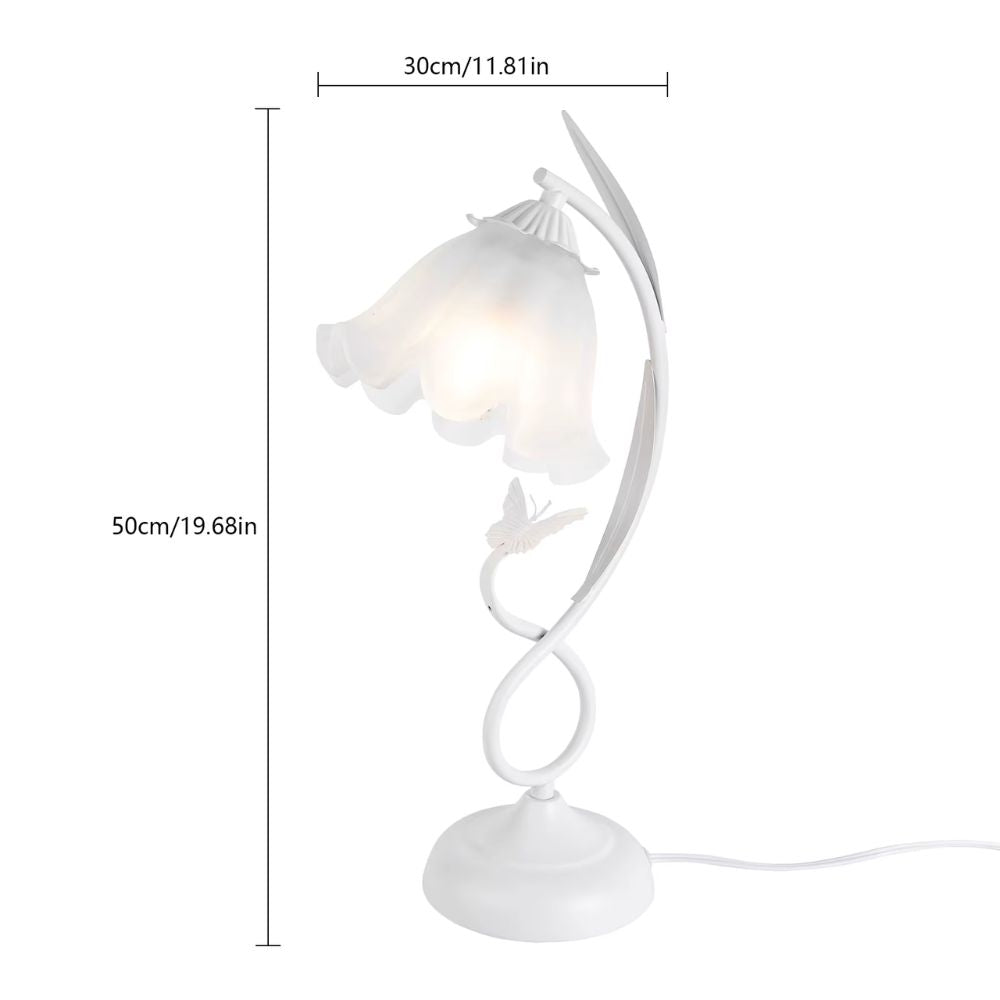 Modern Flower-Shaped Table Lamp with White Glass Lampshade for Bedroom & Living Room