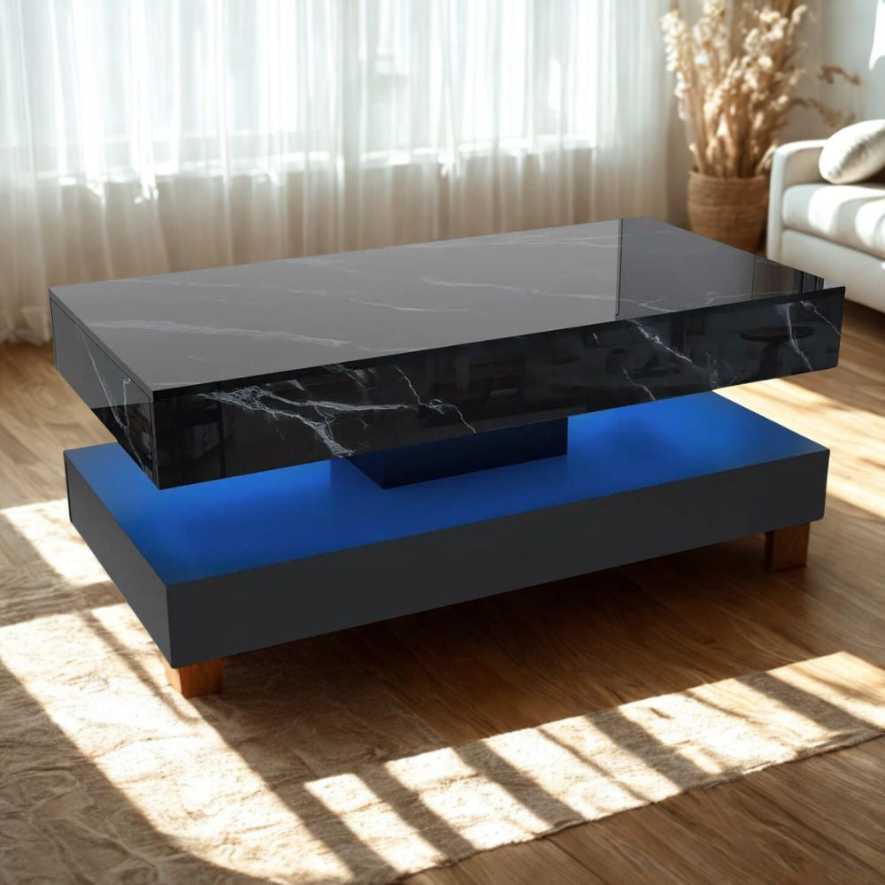 Modern LED Coffee Table with Double-Layer Design & 2 Storage Drawers