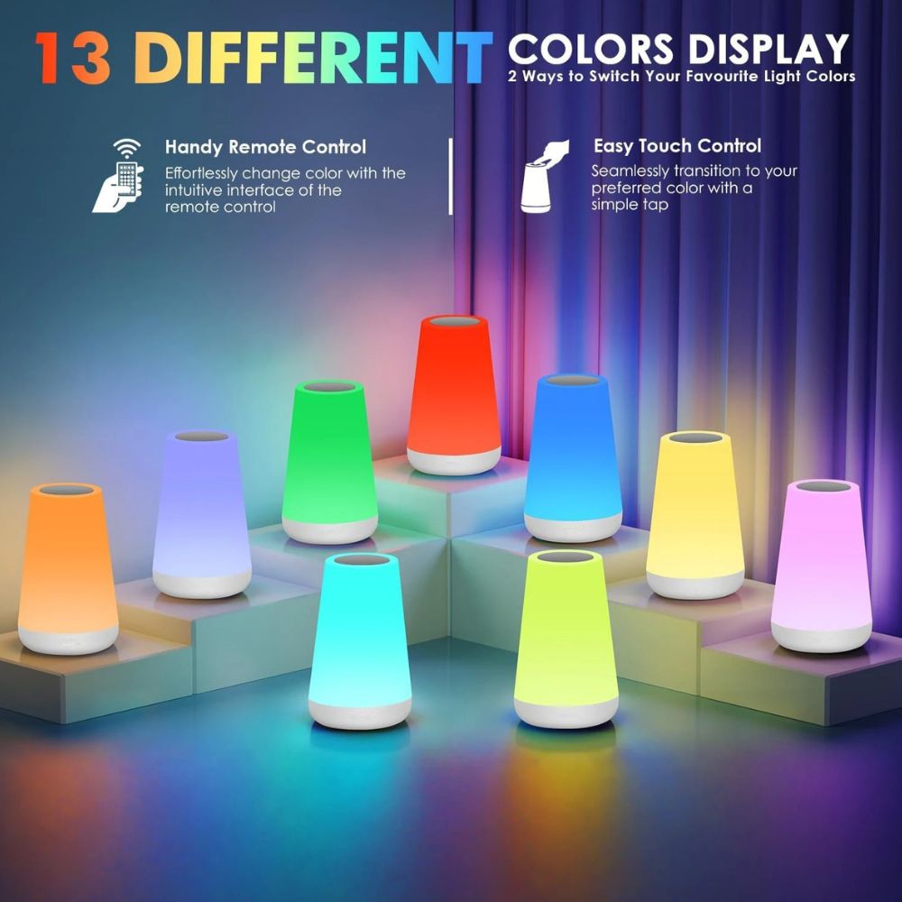 Portable Dimmable Night Light with 13 Colors & 3 Modes – Smart Bedside Lamp