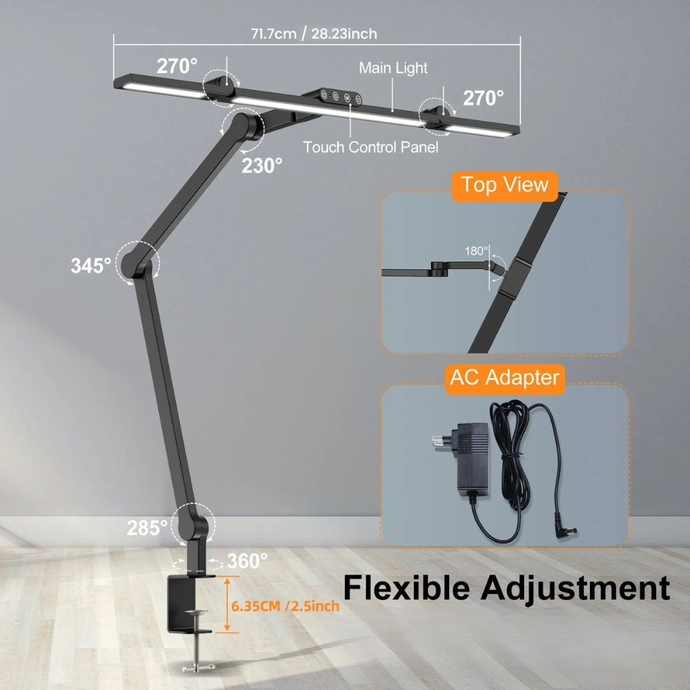 Three-Head Adjustable Desk Lamp with Memory Function for Multi-Monitor Workstations