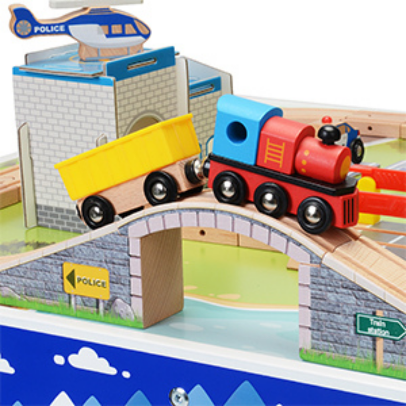 Kids Large Complete Wooden Train Set Table image 3