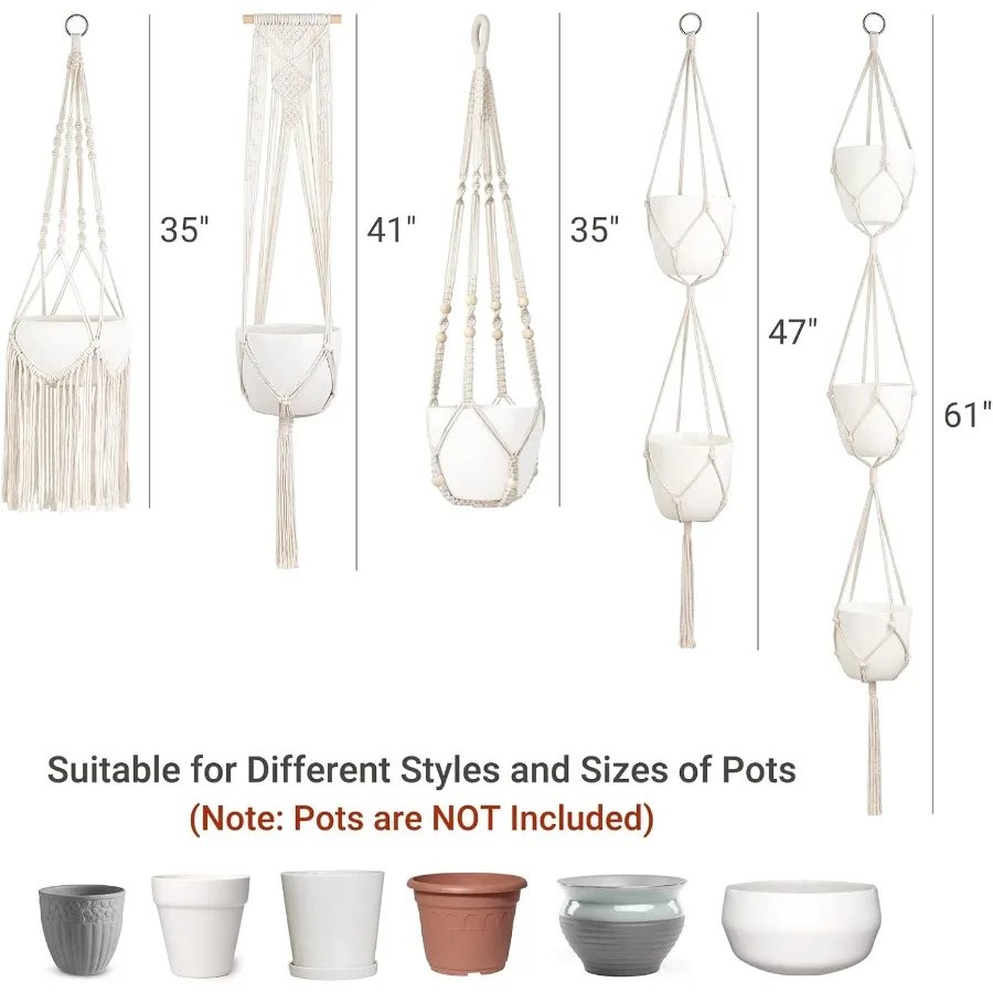 Premium Macrame Ceiling Hanging Planter Holder 5 Pack image 6