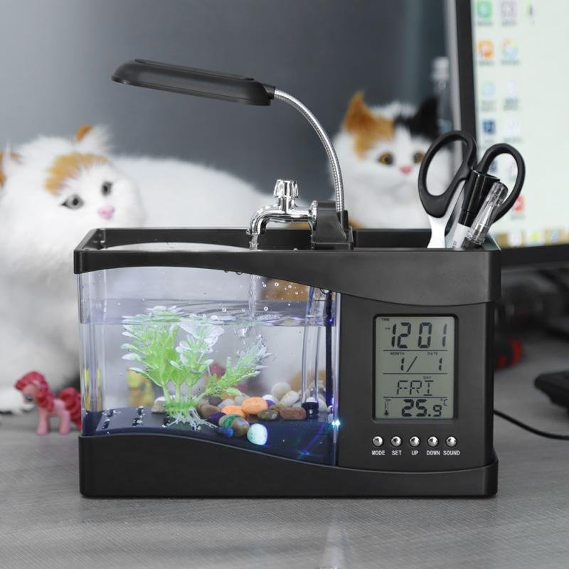 Small LED Fish Aquarium Water Tank - Black, L image