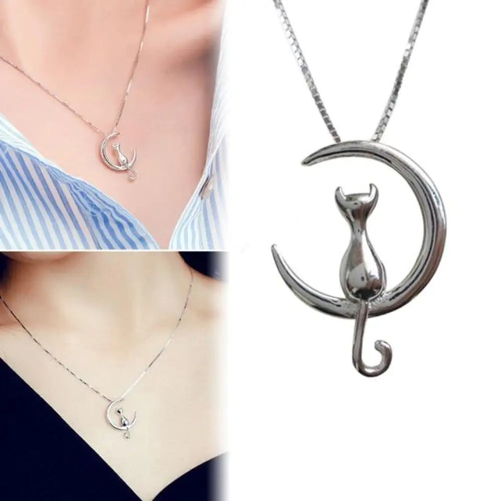 Moon Cat Charm Necklace