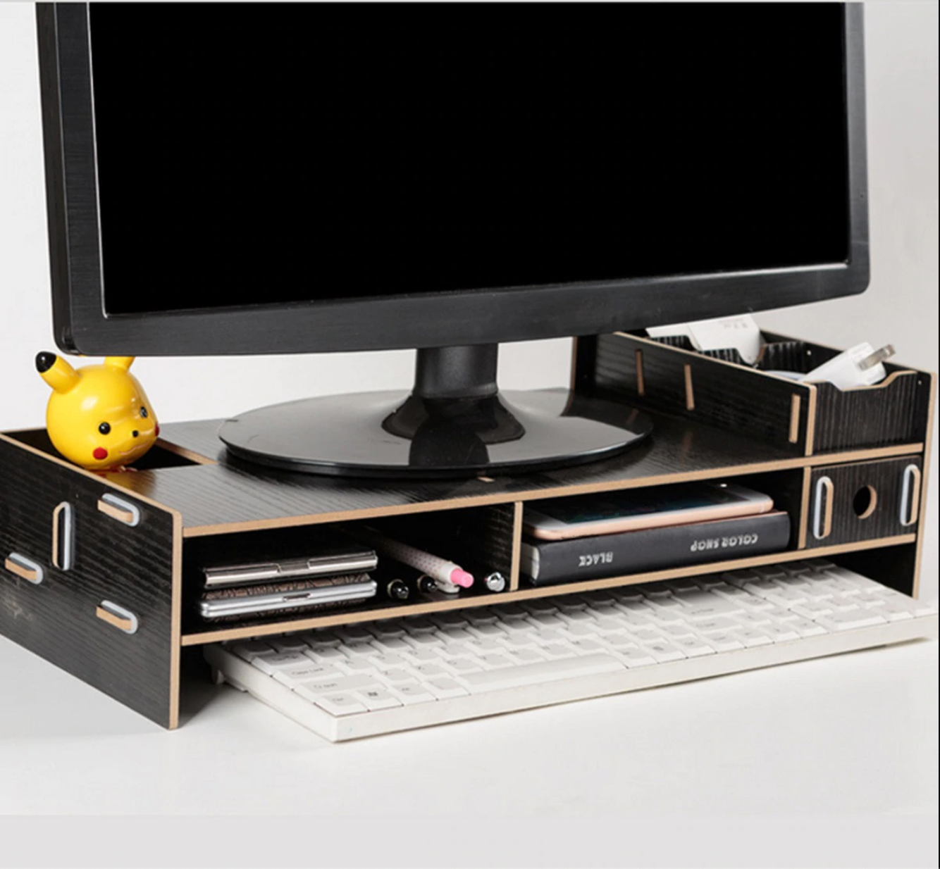 Computer Monitor Riser Mount Stand With Drawer - Black image