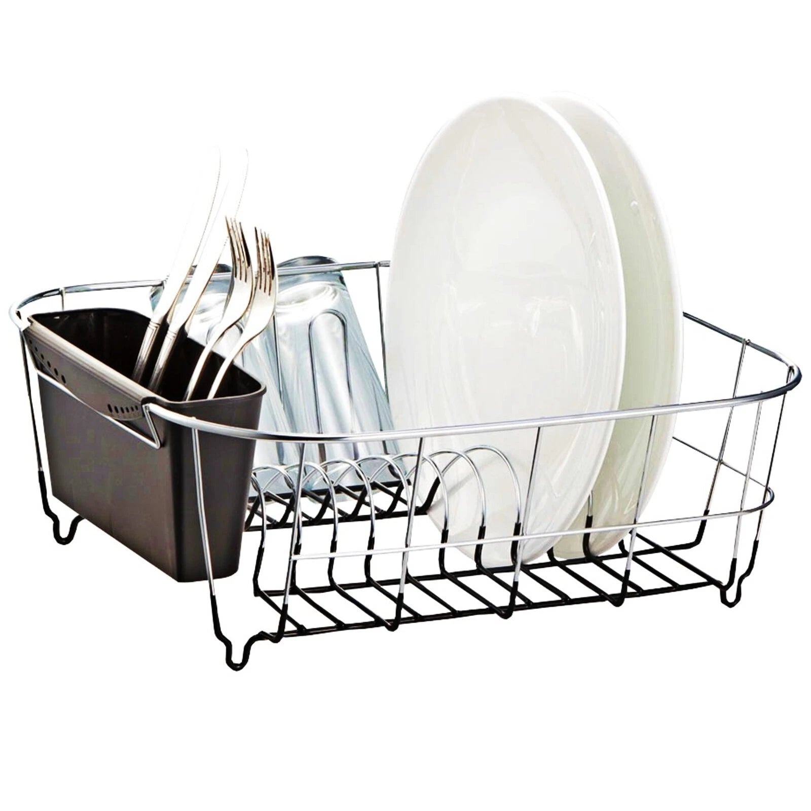 Over Sink Dish Drying Rack with Cutlery Holder image 0