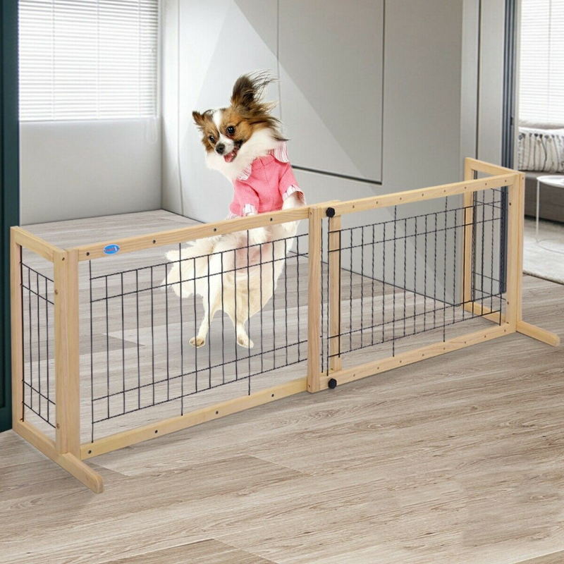 Solid Wood Indoor Freestanding Adjustable Pet Gate 21" image 2