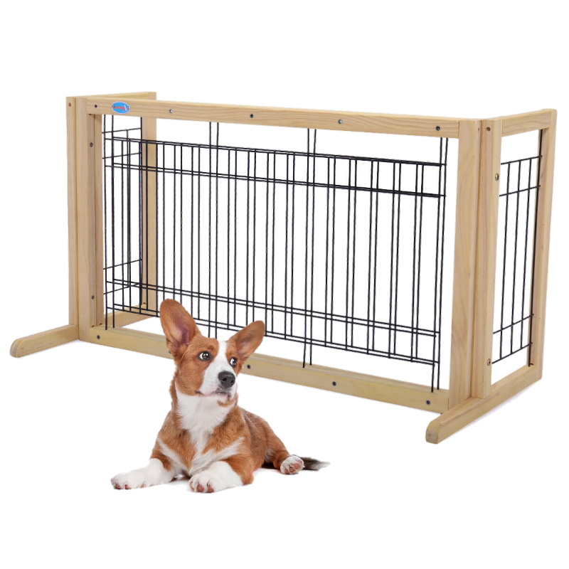 Solid Wood Indoor Freestanding Adjustable Pet Gate 21" image 0