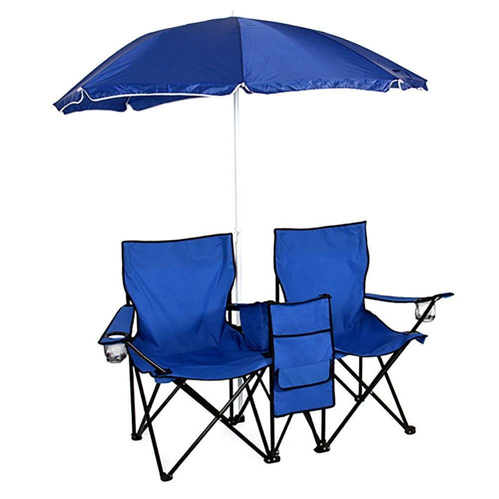 Portable Folding Picnic Double Chair With Umbrella image 1