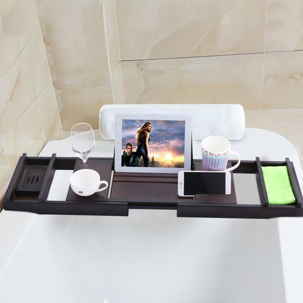 Large Spacious Bamboo Bathtub Caddy Tray image 1
