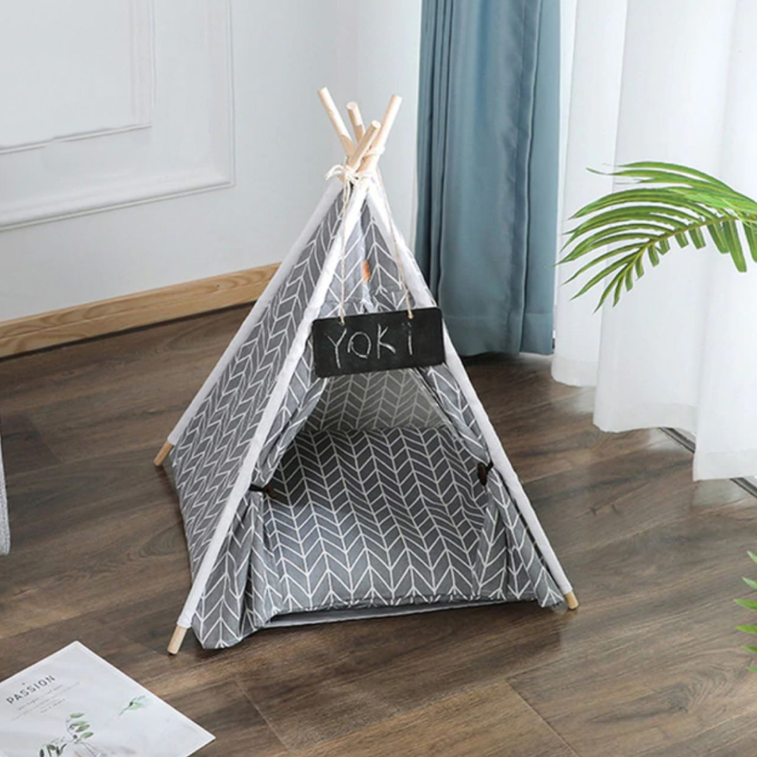 Portable Pop Up Dog / Cat Teepee Bed Tent - Grey Arrows image