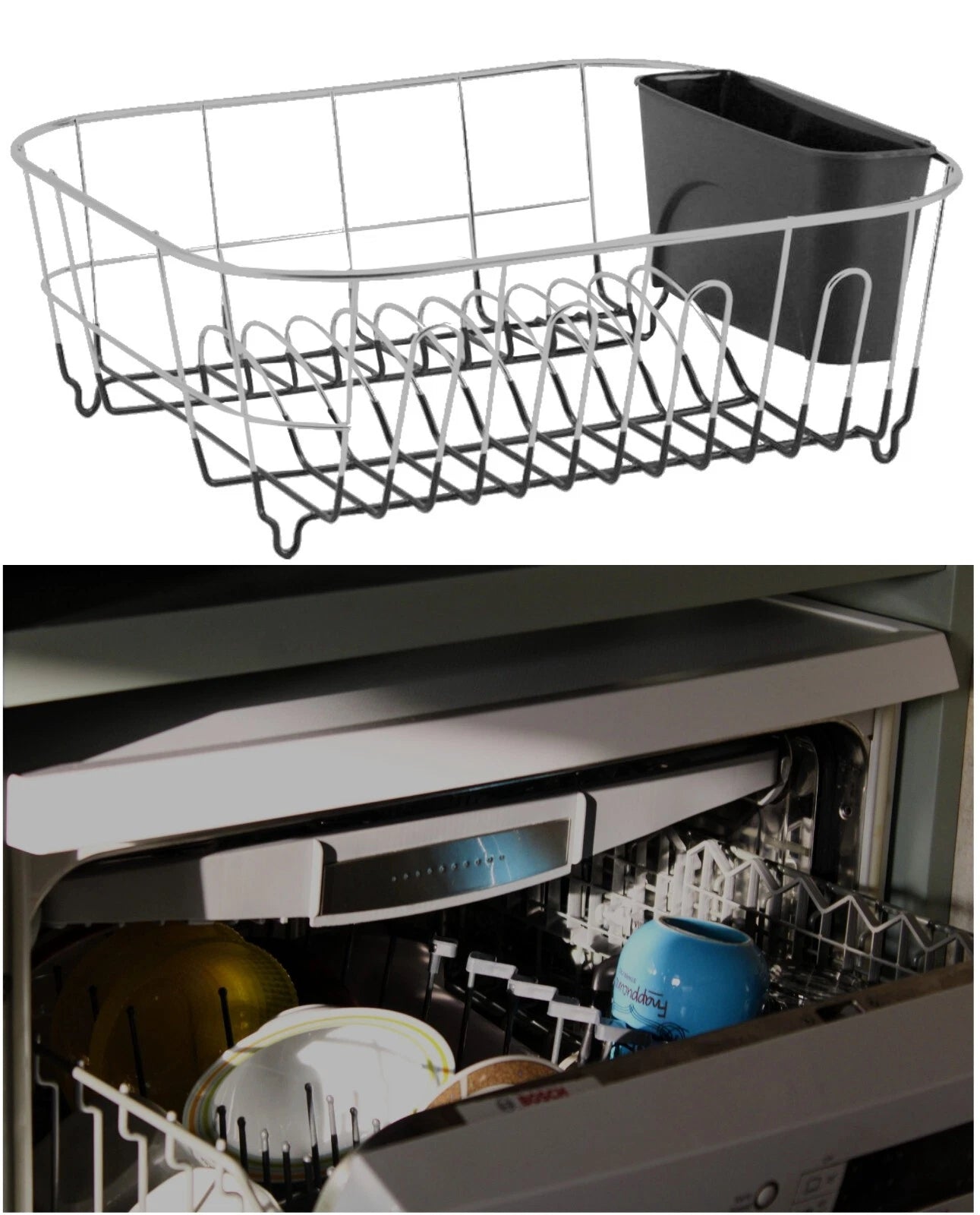 Over Sink Dish Drying Rack with Cutlery Holder image 1