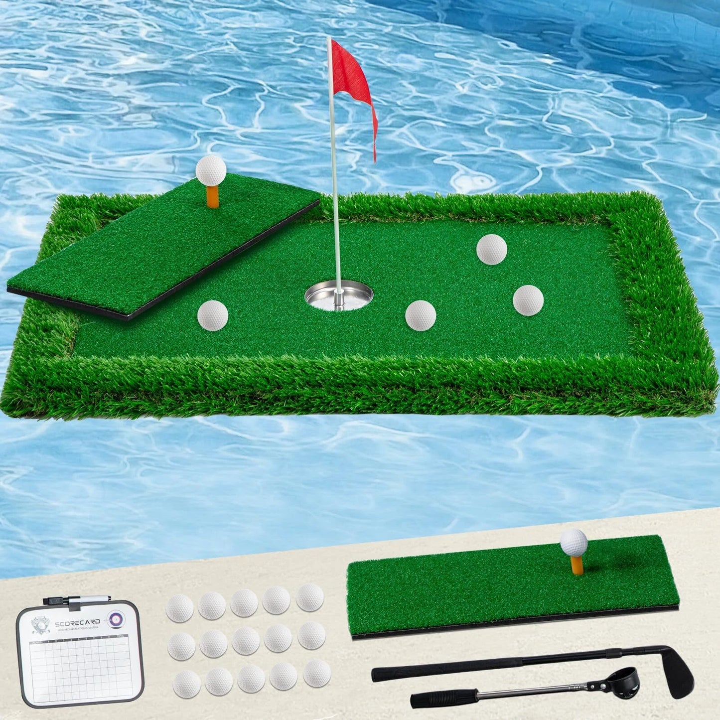 Floating Golf Green for Pool Chipping Green Mat With Ball Retriever image 1