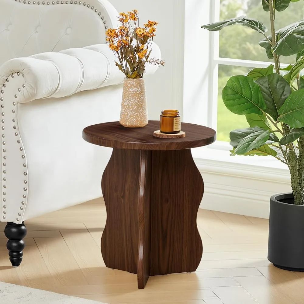 15.7" Rustic Round Side Table – Wooden Narrow-Space End Table with Pedestal Base