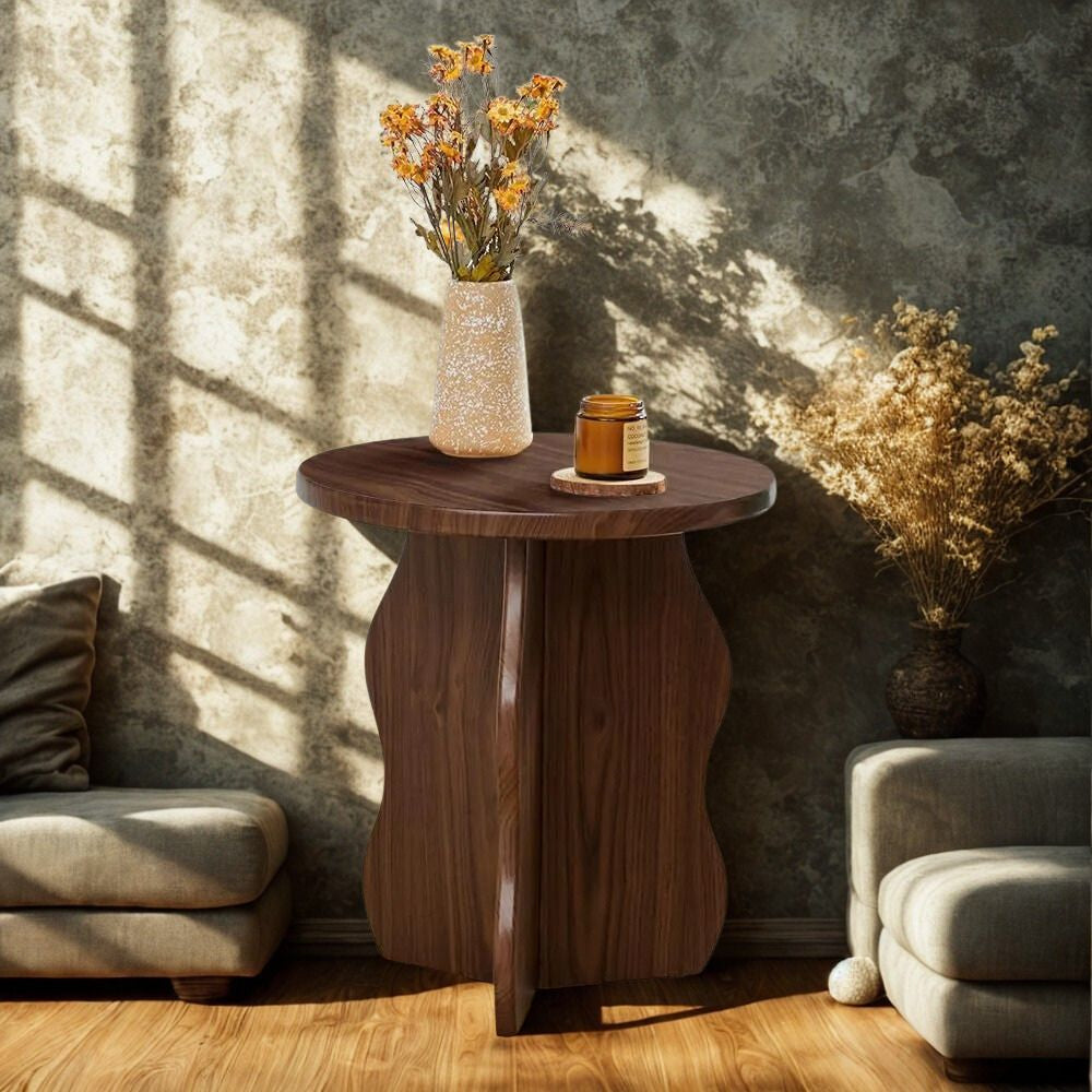 15.7" Rustic Round Side Table – Wooden Narrow-Space End Table with Pedestal Base