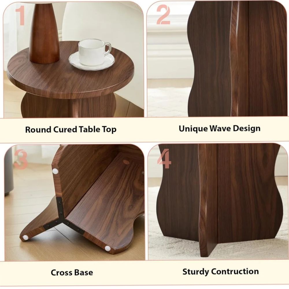 15.7" Rustic Round Side Table – Wooden Narrow-Space End Table with Pedestal Base