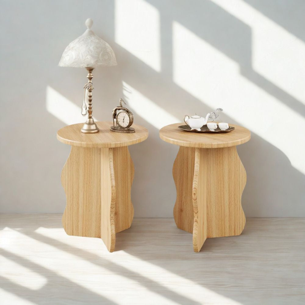 15.7" Rustic Round Side Table – Wooden Narrow-Space End Table with Pedestal Base