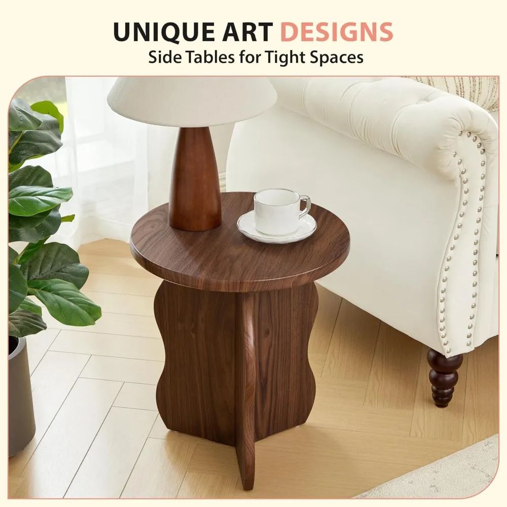15.7" Rustic Round Side Table – Wooden Narrow-Space End Table with Pedestal Base