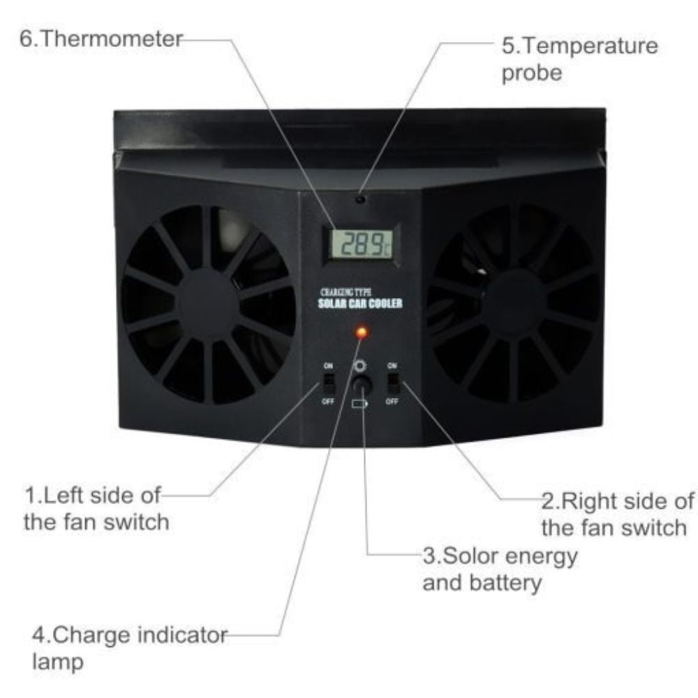Solar Car Cooling Fan Powered Window Cooler For Interior Ventilation
