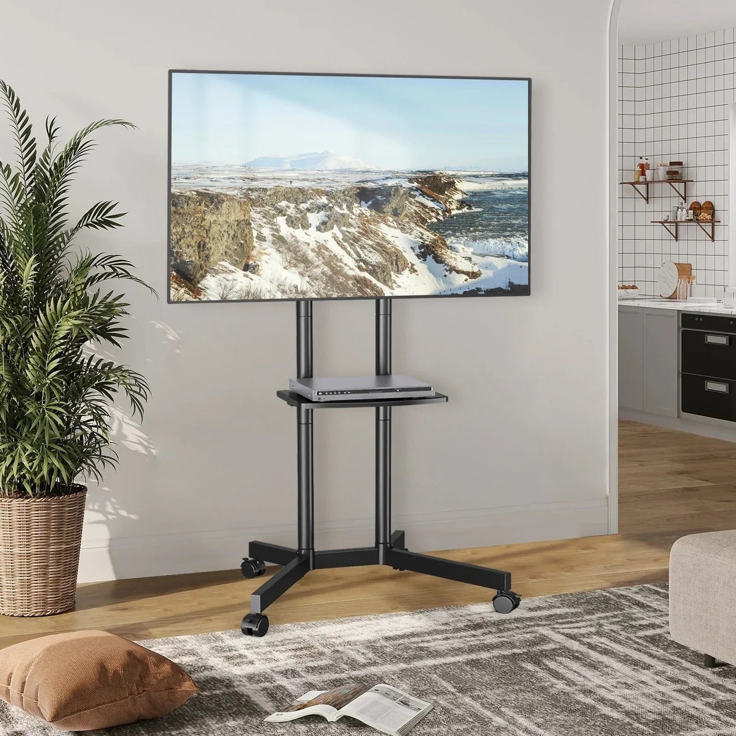 Rolling Tv Stand Mobile Cart With Shelf image 0