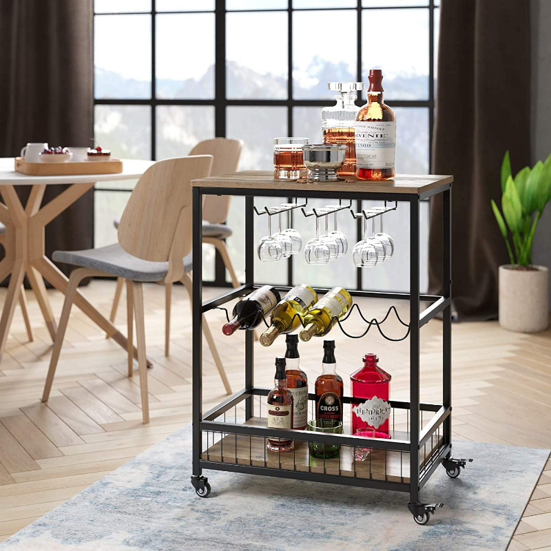 Modern Rolling Black Home Serving Wine Bar Cart image 4