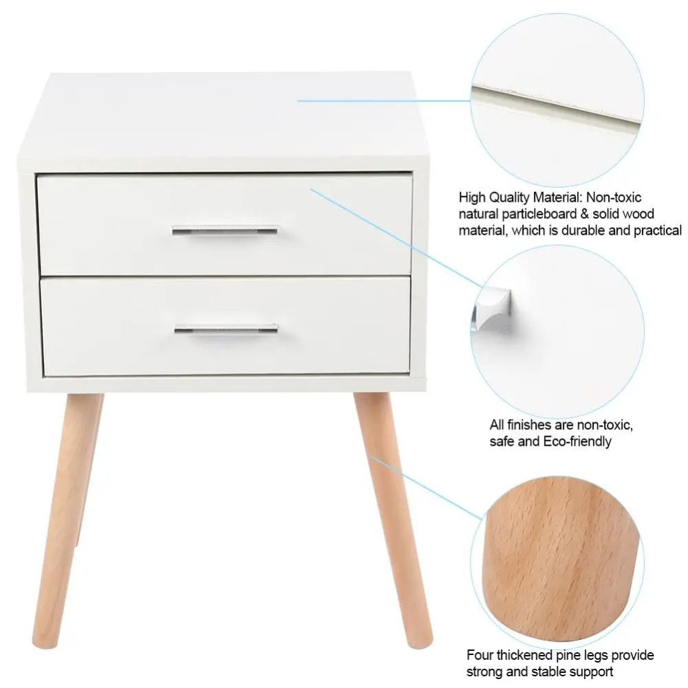 2-Drawer Bedside Table with Storage – Modern Compact Nightstand for Bedroom
