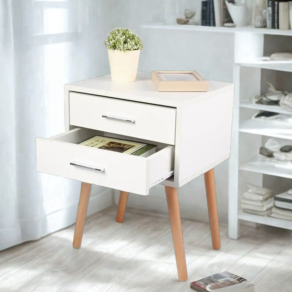 2-Drawer Bedside Table with Storage – Modern Compact Nightstand for Bedroom