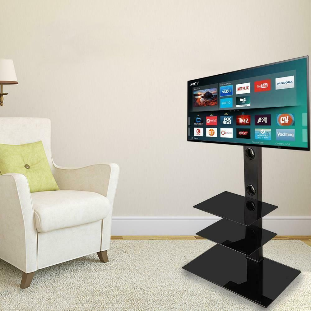 Tall Universal Swivel TV Stand With Storage Shelves 32" - 65" image 2
