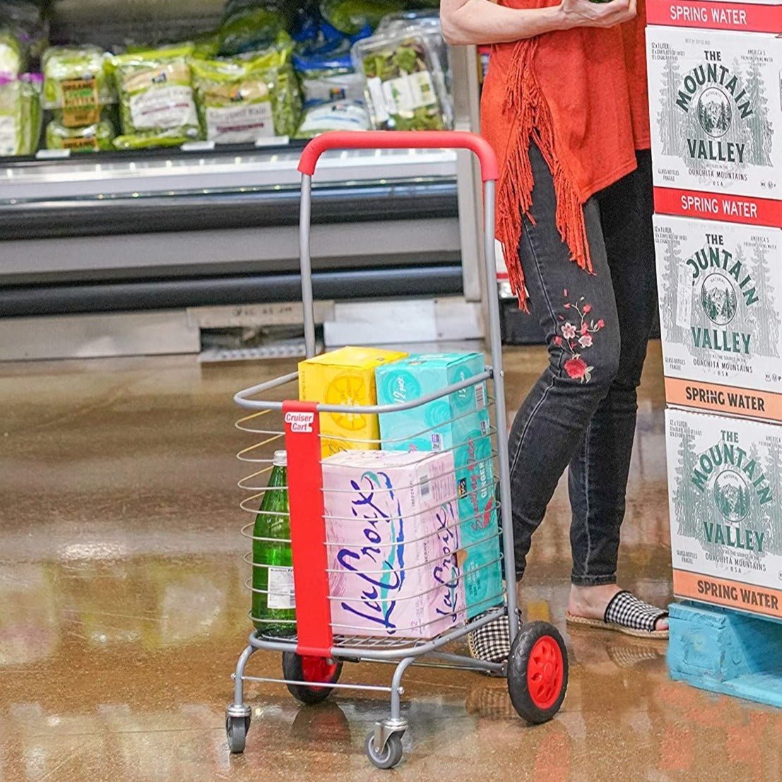 Portable Heavy Duty Wheeled Folding Grocery Shopping Cart - Red image