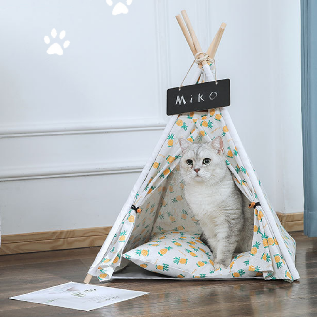 Portable Pop Up Dog / Cat Teepee Bed Tent - Pineapples image