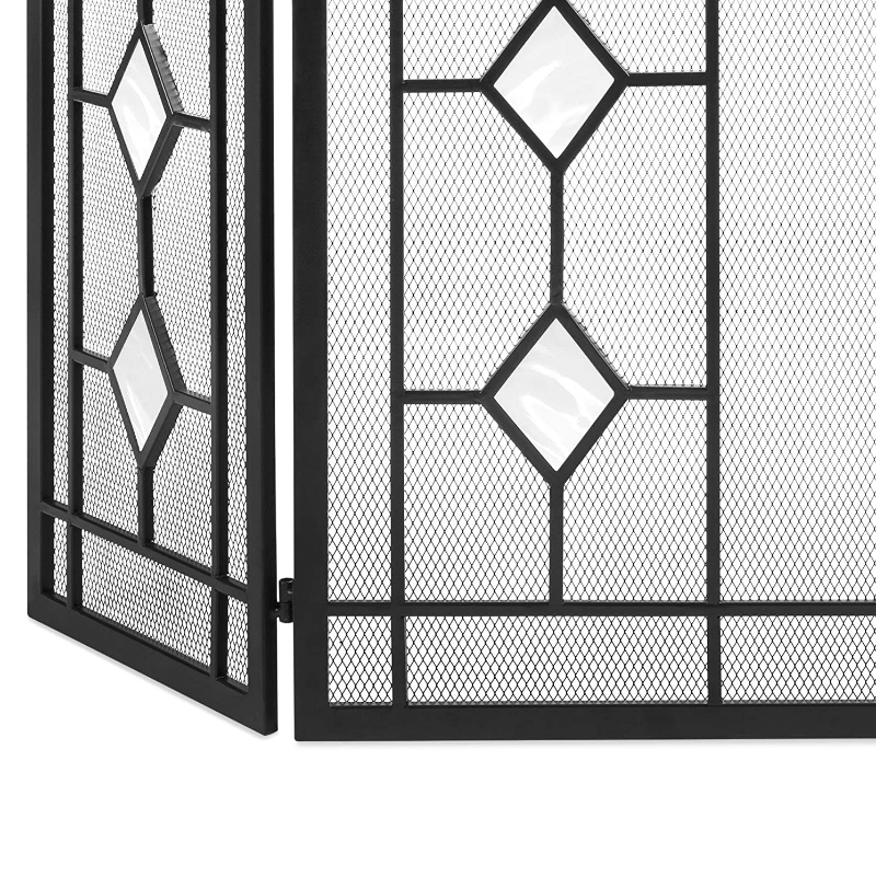 Modern Decorative Black Fireplace Screen Door 3 Panel image 4