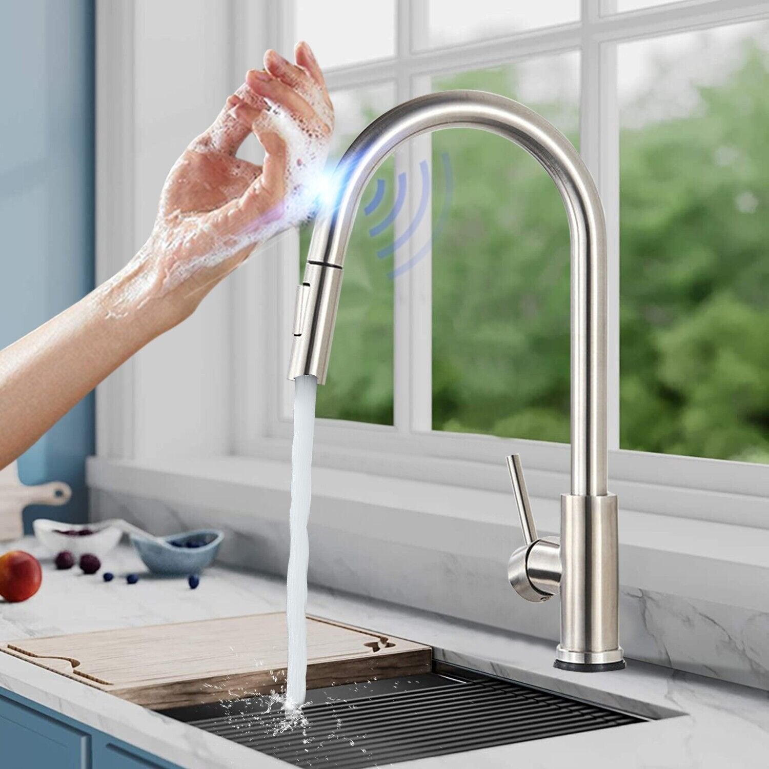 Stainless Touch Kitchen Sink Faucet Pull Out Sprayer Brushed Nickel Mixer Tap image 2