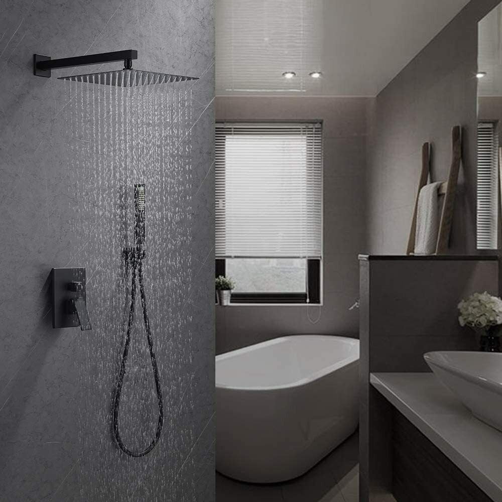 Wall-Mounted Shower Faucet Combo with Rainfall Shower Head and Mixer Valve image 0