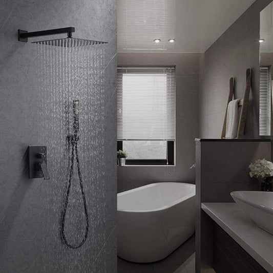 Wall-Mounted Shower Faucet Combo with Rainfall Shower Head and Mixer Valve image 0
