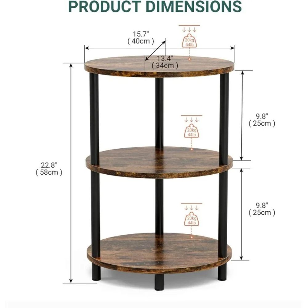 3-Tier Oval End Table with Metal Legs – Rustic Side Table for Bedroom & Living Room