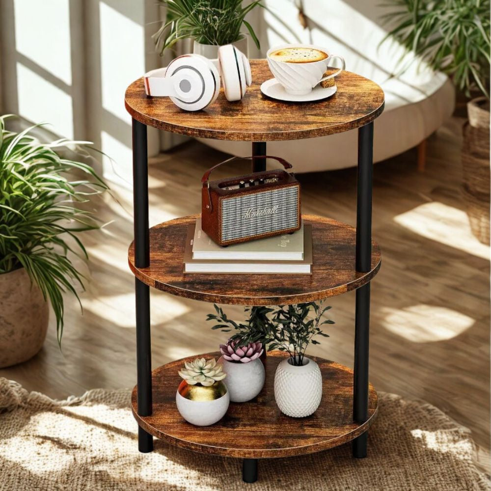 3-Tier Oval End Table with Metal Legs – Rustic Side Table for Bedroom & Living Room