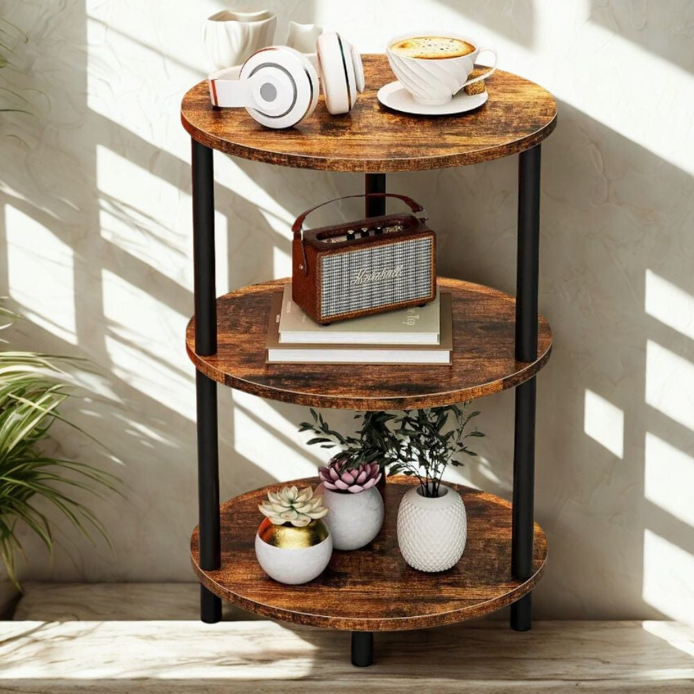 3-Tier Oval End Table with Metal Legs – Rustic Side Table for Bedroom & Living Room