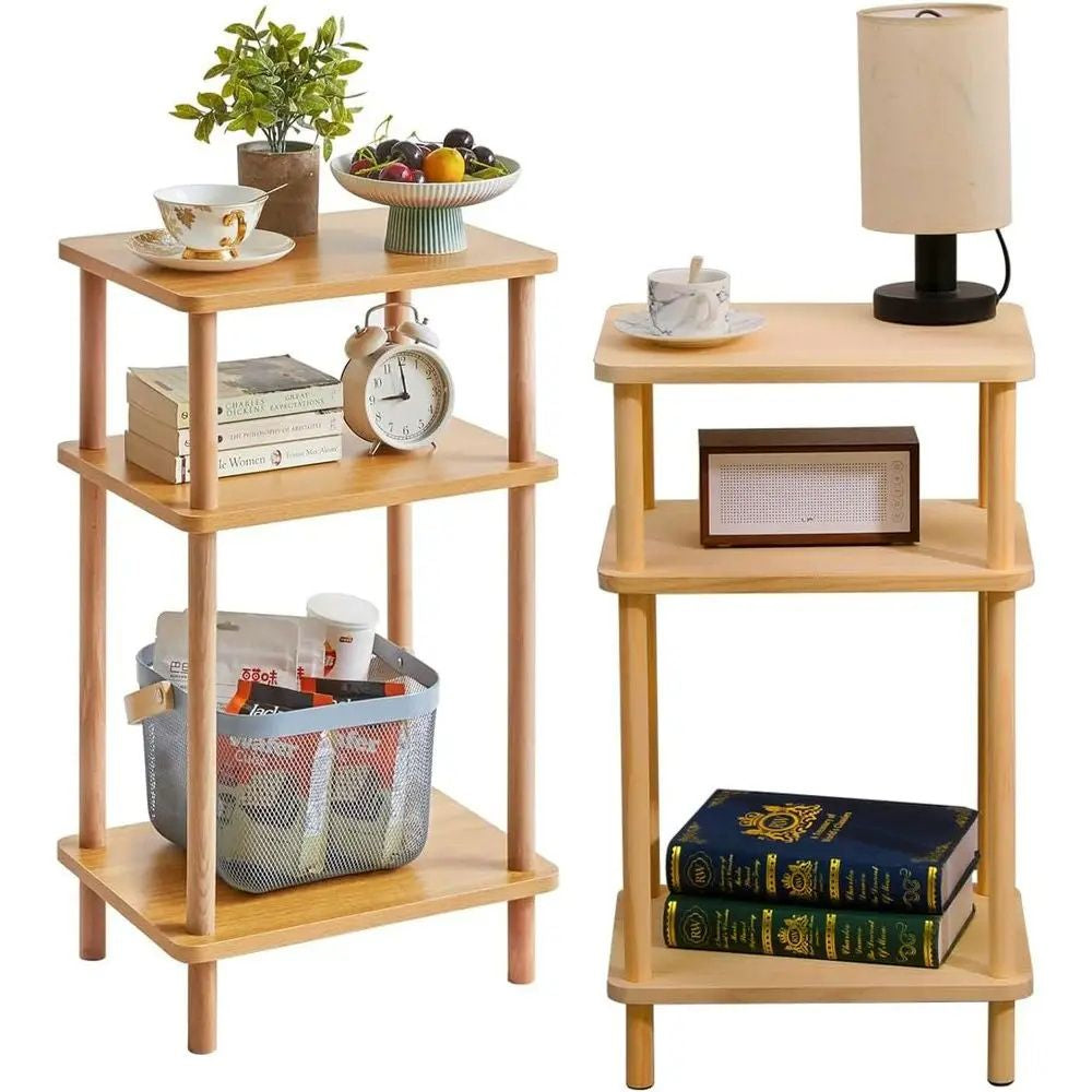 3-Tier Solid Wood End Table with Storage – Tall Modern Nightstand for Living Room & Bedroom