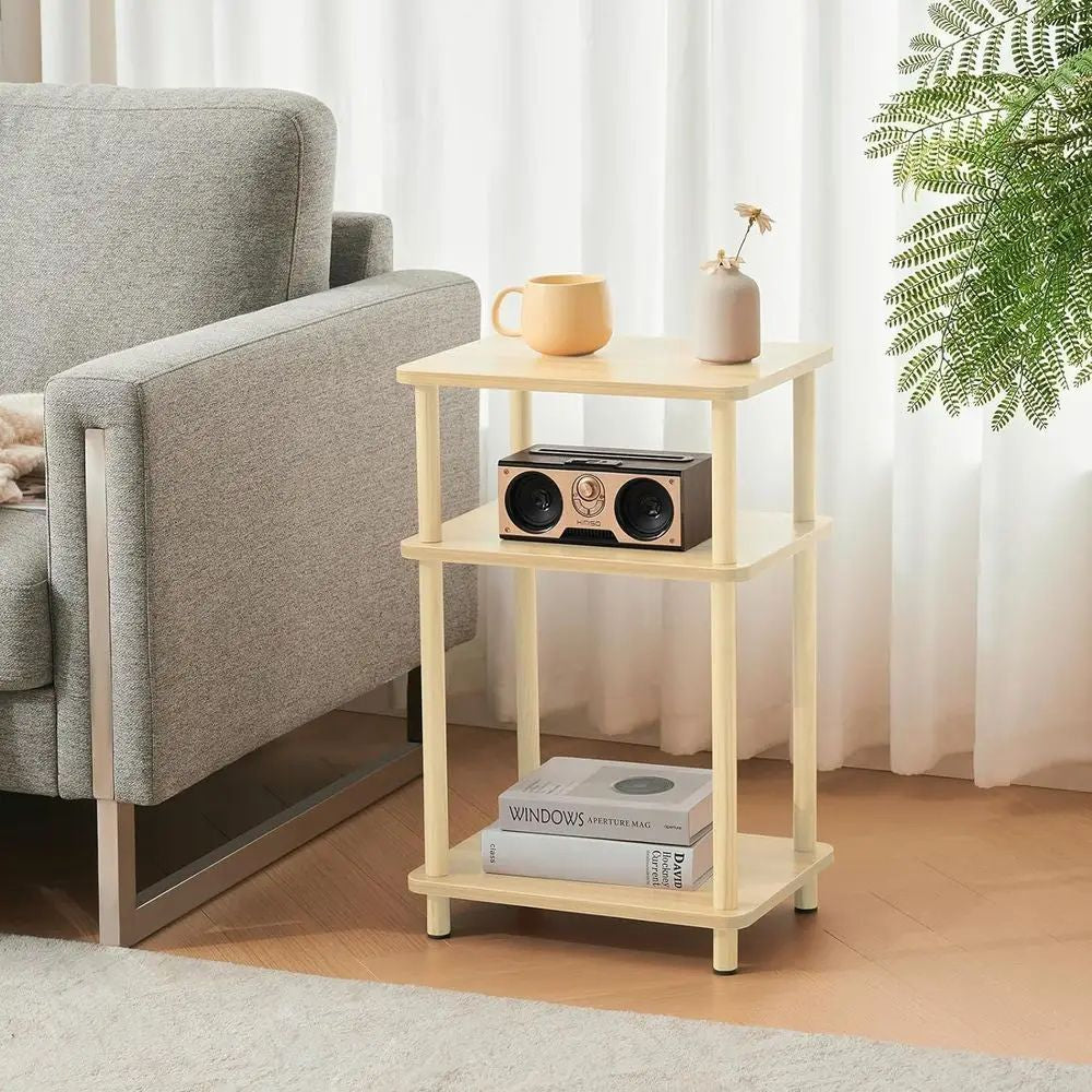 3-Tier Solid Wood End Table with Storage – Tall Modern Nightstand for Living Room & Bedroom