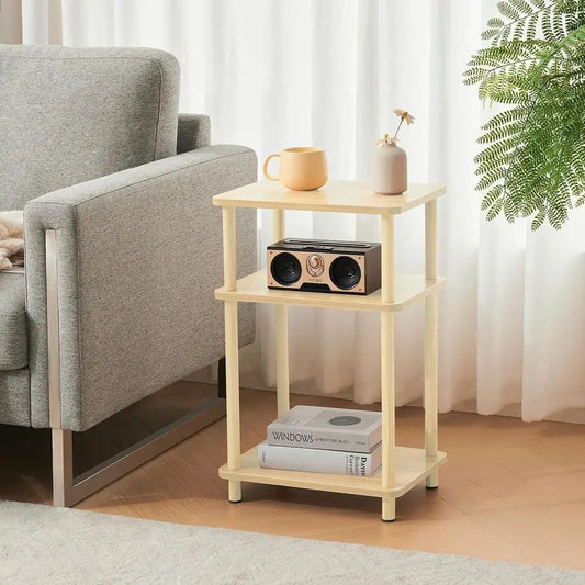 3-Tier Solid Wood End Table with Storage – Tall Modern Nightstand for Living Room & Bedroom