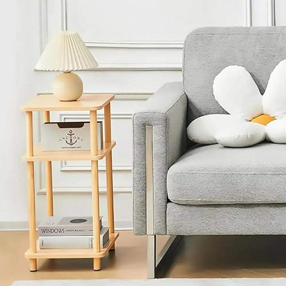 3-Tier Solid Wood End Table with Storage – Tall Modern Nightstand for Living Room & Bedroom